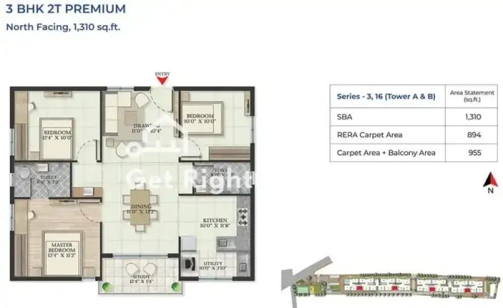 Floor Plan of Residential Listings For Sale Bengaluru Bommasandra Abhee Serenity Spring 3 Bhk Apartment